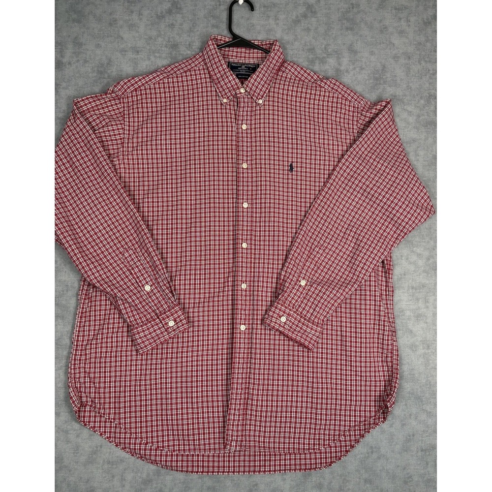 Ralph Lauren Sport Shirt Mens XL Red Plaid Explorers Travelers Cotton Button Up